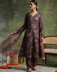 Floral Pashmina Wool Kurta Set with Chiffon Dupatta