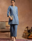 Pure Cotton Straight Kurta Set with Mirror-Embroidered Palazzo