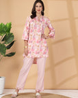 Pink Abstract Print Rayon Slub Co-ord with Solid Palazzo