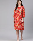 Floral Printed Cotton A-Line Knee-Length Dress