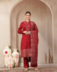 Woolen Jacquard Embroidered Kurta Set with Wool Dupatta