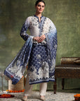 Linen Printed Kurta Set with Swarovski Detailing, Palazzo & Kotta Dupatta