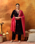 Regal Velvet Kurta Set with Zari & Patch Embroidery