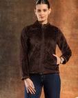 Wool Blend High-Collar Zip Jacket with Functional Pockets