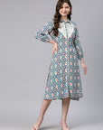 Ethnic Motif Printed Viscose Rayon Midi Shirt Dress