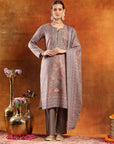Floral Pashmina Wool Kurta Set with Zari Neckline & Printed Wool Dupatta