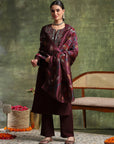 Wool Blend Embroidered Kurta Set with Silk Dupatta