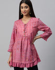 Ethnic Printed Cotton Top with Tie-Up Neck
