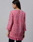Ethnic Printed Cotton Top with Tie-Up Neck