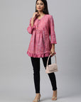 Ethnic Printed Cotton Top with Tie-Up Neck