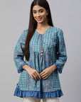Ethnic Printed Cotton Top with Tie-Up Neck