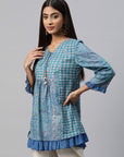 Ethnic Printed Cotton Top with Tie-Up Neck