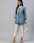 Ethnic Printed Cotton Top with Tie-Up Neck