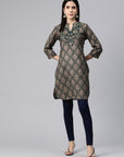 Ethnic Motif Printed Straight Modal Kurta with Embroidery