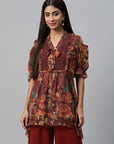 Floral Printed Flared Poly Chiffon Top