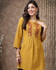 Solid A-Line Cotton Tunic with Embroidered Yoke