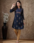Floral Printed A-Line Rayon Slub Kurta