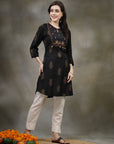 Floral Printed A-Line Rayon Slub Kurta