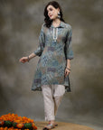 Floral Printed High-Low Modal Chanderi Kurti