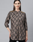 Ethnic Motif Printed Straight Modal Chanderi Shirt