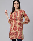 Ethnic motif viscose kurti with mirror detailing and 3/4th sleeves