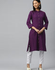 Solid A-Line Calf Length Cotton Kurta