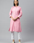 Solid A-Line Calf Length Cotton Kurta