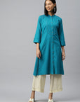 Solid A-Line Calf Length Cotton Kurta