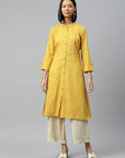 Solid A-Line Calf Length Cotton Kurta