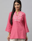 Solid Cotton Top with Embroidery