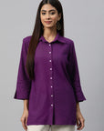 Solid Straight Cotton Button-Down Shirt
