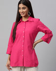 Solid Straight Cotton Button-Down Shirt