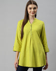 Solid Straight Cotton Tunic with Roll-Up Sleeves