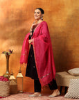 Regal Velvet Kurta Set with Zari & Patch Embroidery