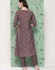 Purple Modal Chanderi Floral Kurta Set with Palazzo