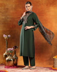 Poly Viscose Embroidered Kurta Set with Silk Palazzo & Printed Chiffon Dupatta