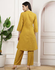 Mustard Embroidered Cotton Linen Kurta Set with Palazzo