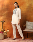 Solid Zari Embroidered Rayon Kurta with Laced Hem Palazzo