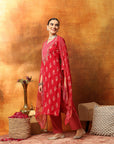 Viscose Rayon Kurta Set with Ethnic Motif Print, Zari Work & Printed Chiffon Dupatta