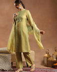 Tribal Printed Straight Kurta Set with Lace Detailing & Chiffon Dupatta