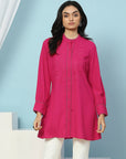 Solid A-Line Viscose Rayon Kurti with Embroidery & Laced Cuff