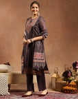 Placement Printed Chanderi Kurta Set with Swarovski Work and Dupatta