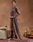 Floral Printed Silk Kurta Set with Sewroskie Work & Printed Dupatta