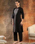Embroidered Cotton Blend Straight Kurta Set