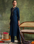 Zari-Embroidered Viscose Blend Kurta Set with Art Silk Dupatta