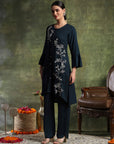 Solid A-Line Viscose Rayon Kurta Set with Thread Embroidery & Bell Sleeves