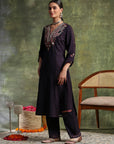 Crepe & Raschel Embroidered Kurta Set with Lace-Edged Mesh Dupatta