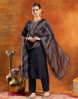 Poly Viscose Embroidered Kurta Set with Silk Palazzo & Printed Chiffon Dupatta