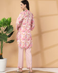 Pink Abstract Print Rayon Slub Co-ord with Solid Palazzo