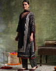 Printed Linen Kurta Set with Mirror Embroidery & Striped Dupatta